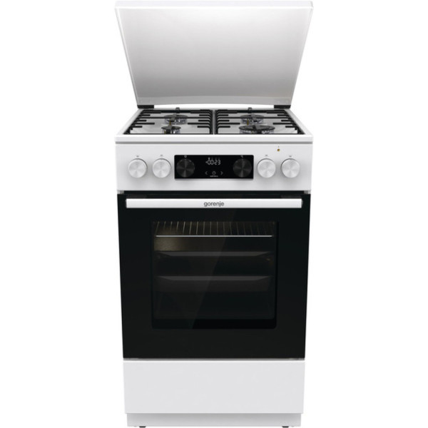 Плита Gorenje комбінована, 70л, 50x60см, метал. кришка, дисплей, IconLed, емальовані, білий
