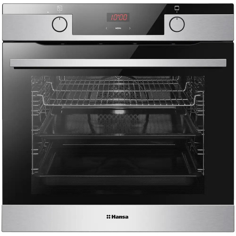 Духовка електр. Hansa, 60см, 77л, A, гриль, емаль легкого очищення, диспл., нержавіюча сталь