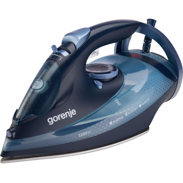 Праска Gorenje, 3250Вт, 420мл, паровий удар-250гр, верт. відпарювання, антинакип, автовідключення, керам. підошва, чорно-синій
