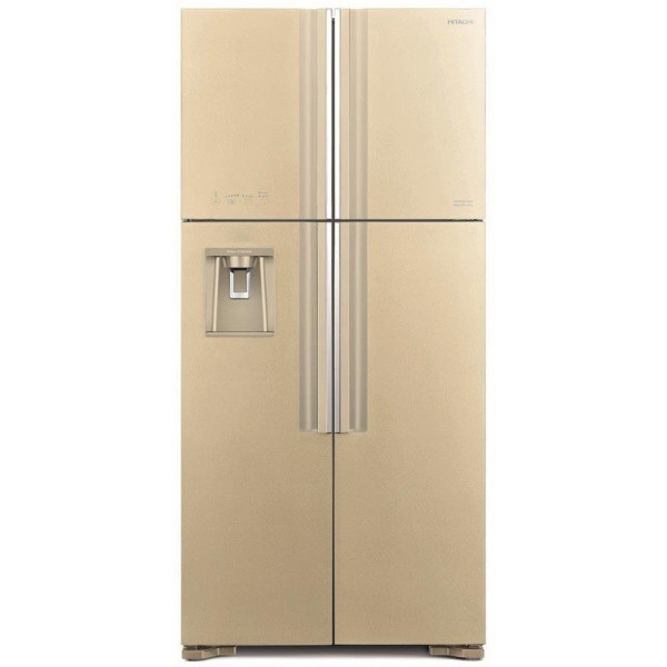Холодильник Hitachi багатодверний, 184x86х75, холод.відд.-396л, мороз.відд.-144л, 4дв., А+, NF, інв., зона нульова, диспенсер, бежевий (скло)
