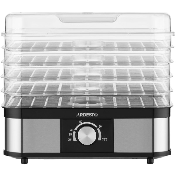 Сушарка для продуктів ARDESTO 245Вт, піддонів - 5x3см, макс - 70°С, пластик, чорний+нерж