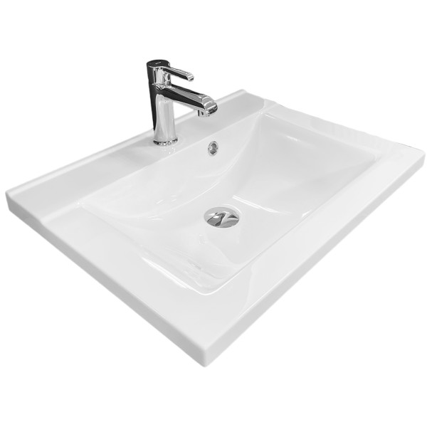 Раковина, умивальник Adamant QUANTO, штучний камінь, прямокут., з отвором для змішувача, з отвором для переливу, 600х447х140мм, накладний, білий