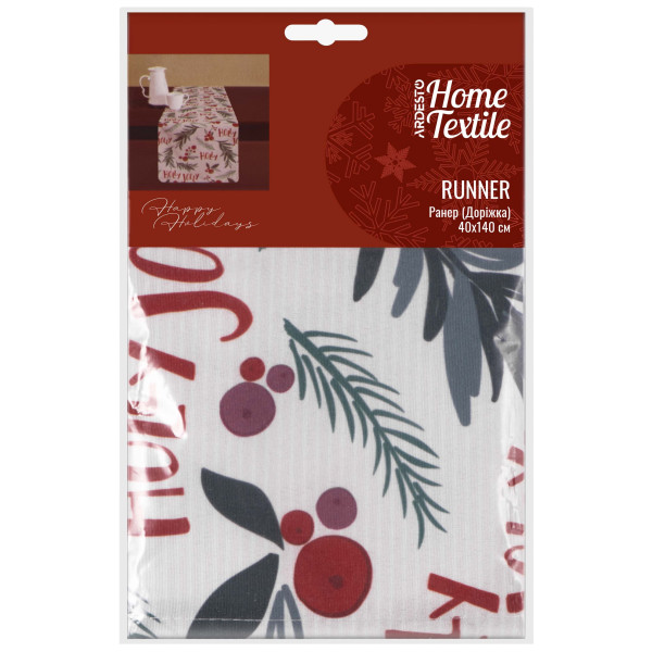 Ранер ARDESTO Happy Holidays 40х140см, 90% поліестер, 10% бавовна, білий гостролист