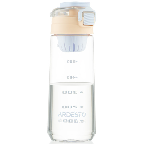 Пляшка для води з відсіком для фруктів ARDESTO Duo 720мл, пластик, рожевий, фіолетовий