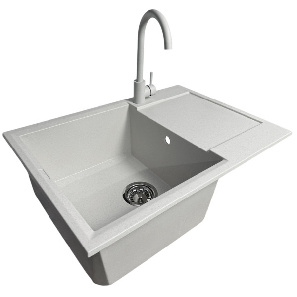 Набір кухонний Adamant Horizon Medium, штучний камінь, прямокут., з крилом, 700х500х230мм, чаша - 1, врізна, Old stone + змішувач