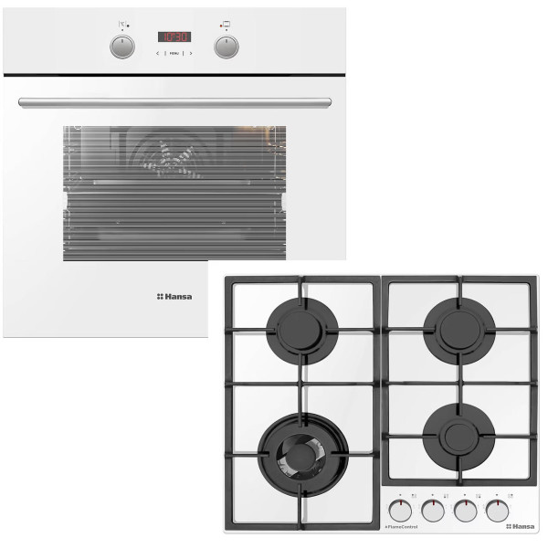 Комплект Hansa (духовка електрична + поверхня газ на склі), білий