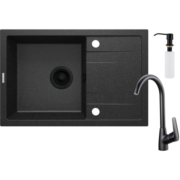 Набір для кухні Deante Corio, гранітна мийка ZRC_G113 + зміш. BMO_N62M + дозатор ZZZ_B00D, графіт