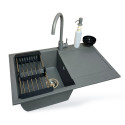 Набір кухонний Adamant Horizon, штучний камінь, прямокут., з крилом, 780х495х230мм, чаша - 1, врізна, сірий + змішувач та дозатор