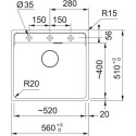 Мийка кухонна Franke Maris, фраграніт, прямокутник, без крила, 560х510х200мм, чаша - 1, врізна, MRG 610-52 TL, онікс