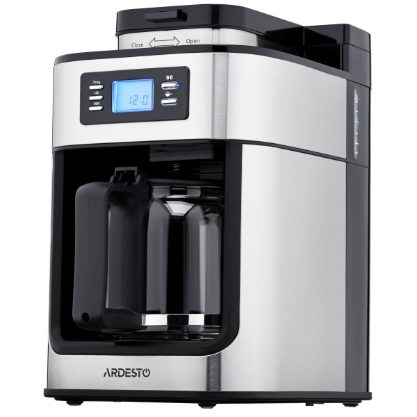 Кавоварка ARDESTO крапельна Steel Collection 1.2л, зерно + мелена, дисплей, сріблясто-чорний