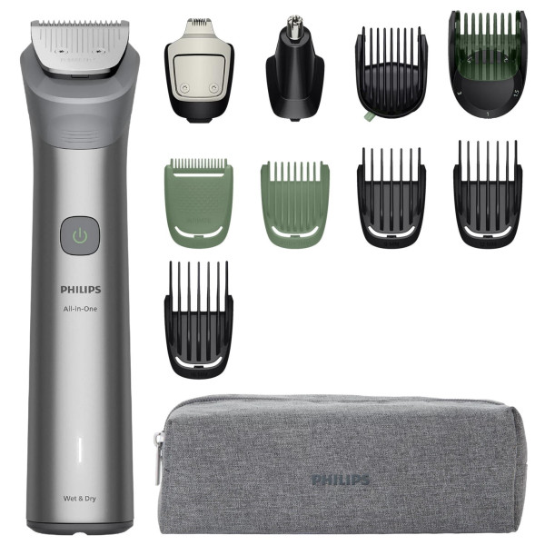 Тример Philips Series 5000, для бороди, голови та тіла, насадок-11, сталь, сірий
