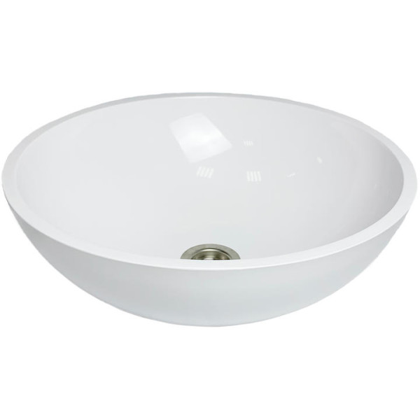 Раковина, умивальник Adamant KREIS, штучний камінь, кругла, без отвору для змішувача та переливу, 420х150мм, накладний, білий