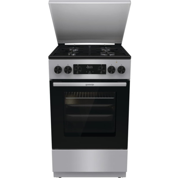 Плита Gorenje комбінована, 70л, 50x60см, металева кришка, дисплей, IconLed, емальовані, сірий