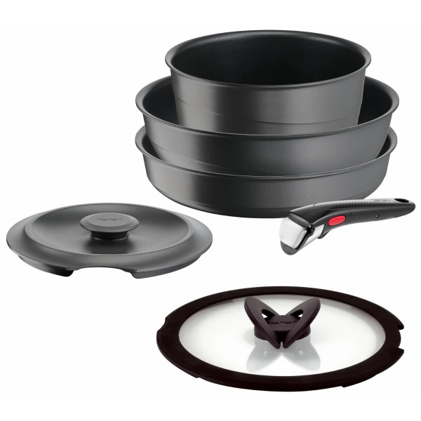 Набір посуду Tefal Ingenio Inspiration, 6 предметів, алюміній, скло, бакеліт, чорний