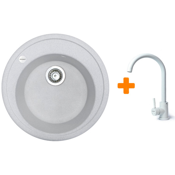 Набір кухонна Adamant Sun, штучний камінь, кругла, без крила, 510x200мм, чаша - 1, врізна, Old stone + змішувач