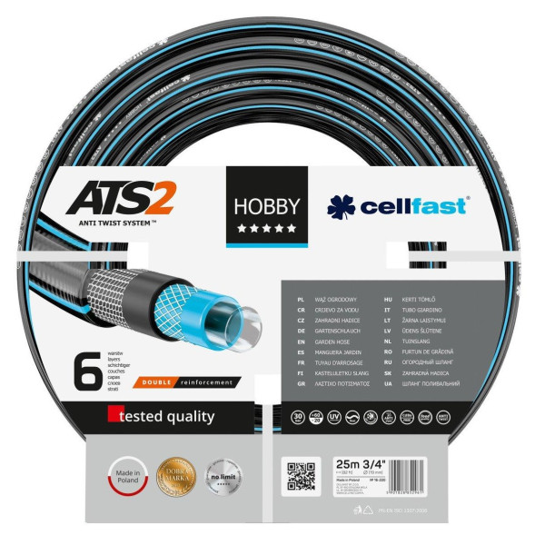 Шланг садовий Cellfast HOBBY ATS 3/4' 25м 6 шарів до 30бар -20…+60°C