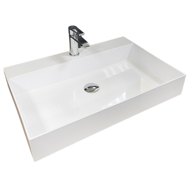 Раковина, умивальник Adamant SLENDER, штучний камінь, прямокут., з отвором для змішувача, без переливу, 605x405x120мм, накладний, білий