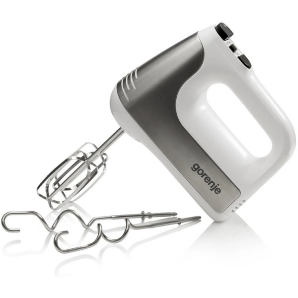 Міксер Gorenje ручний 400Вт, насадки-4 вінчика, турборежим, біло-сірий