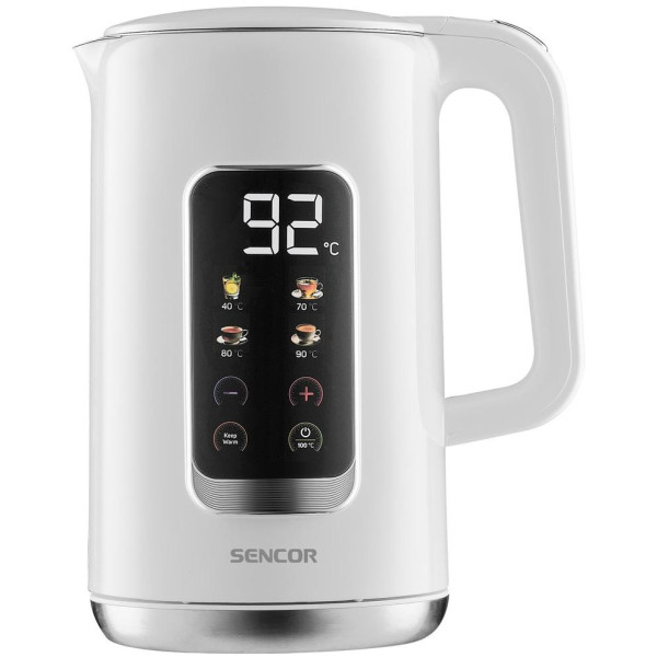 Електрочайник Sencor 1.7л, Strix, LED дисплей, подвійні стінки, сенс. керування, білий
