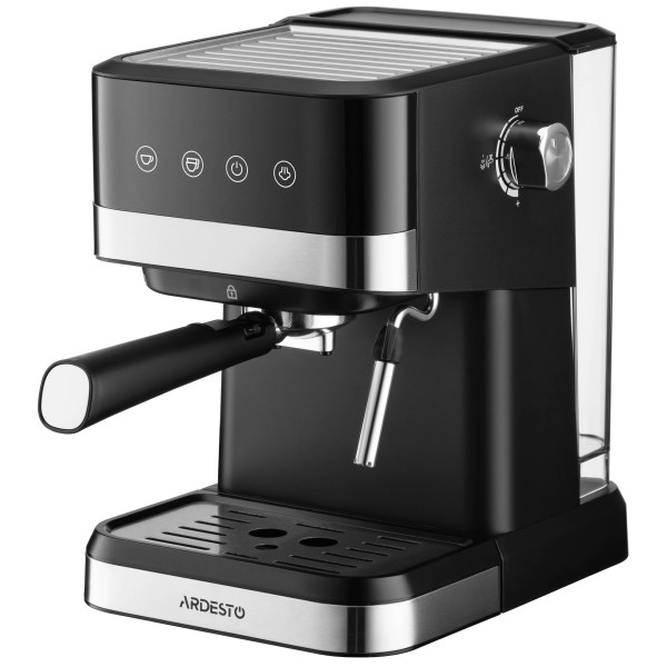 Кавоварка ARDESTO ріжкова 1.5л, мелена, ручний капучинатор, сенсорне керування, чорно-сріблястий