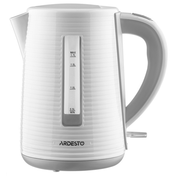 Електрочайник ARDESTO White stripes 1.7л, Strix, пластик, біло-сірий
