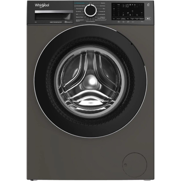 Пральна машина Whirlpool фронтальна, 8кг, 1400, А, 44.4см, дисплей, пара, інвертор, люк чорний, сірий