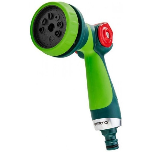 Зрошувач ручний Verto, пістолетний, 1/2"-3/4", 8 функцій, плавне регулювання напору води великим пальцем, тримач двокомпонентний