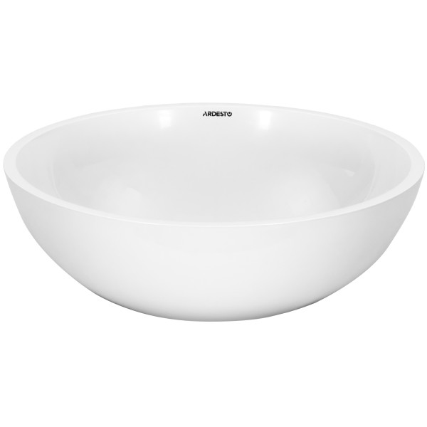 Раковина, умивальник ARDESTO Jade, штучний камінь, кругла, без отвору для змішувача та переливу, 420х150мм, накладний, білий