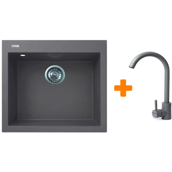 Набір кухонний Adamant Univer, штучний камінь, квадрат, без крила, 560х500х200мм, чаша - 1, врізна, сірий + змішувач