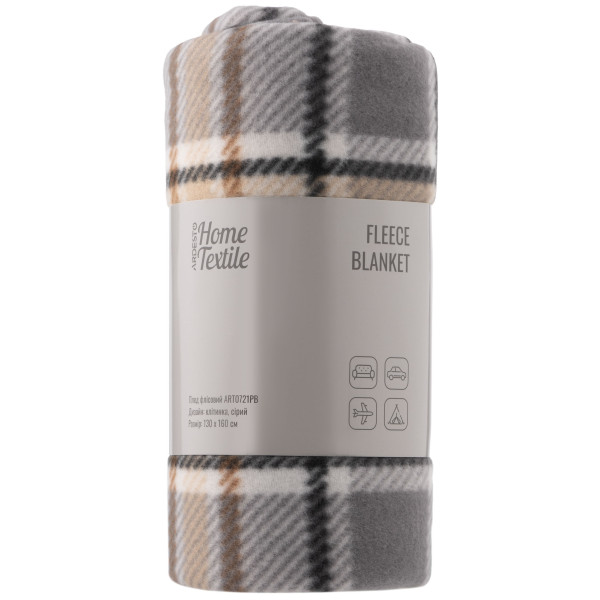 Плед ARDESTO Fleece 130x160см, 100% поліестер, клітинка, сірий