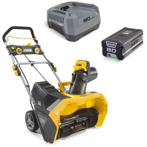 Снігоприбирач акумуляторний STIGA ST8051AE + 1111-9310-01 + 1111-9311-01 80В 1х5А·год ширина 51см викид 1-6м глибина 30см шнек 17.5см ЗП 15.8кг