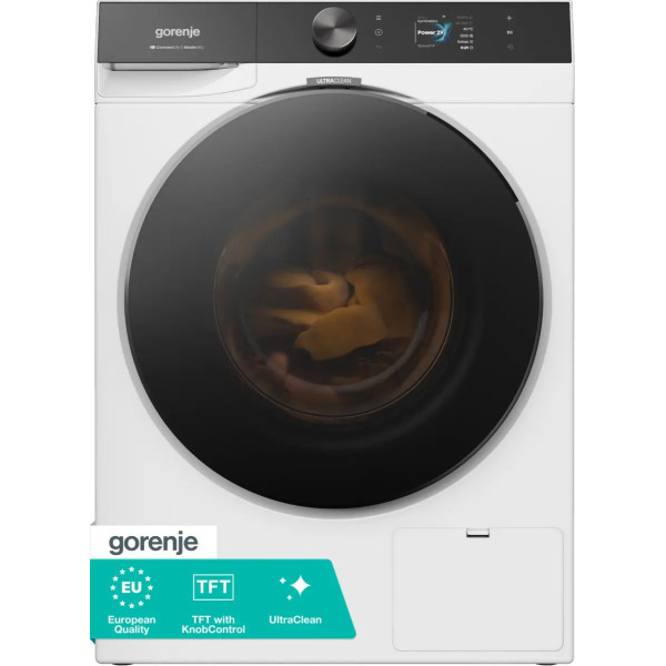 Пральна машина Gorenje фронтальна, 8кг, 1400, A+++, 54см, дисплей, інвертор, пара, Wi-Fi, білий