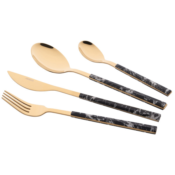 Набір столових приборів ARDESTO Gemini Marmo, 16 приборів, нержавіюча сталь, пластик, золотисто-чорний