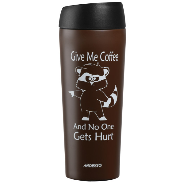 Термочашка ARDESTO Coffee time Raccoon, 450мл, нержавіюча сталь, коричневий