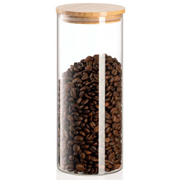 Банка для зберігання ARDESTO Midori, 1000мл, скло, бамбук, кругла, прозорий