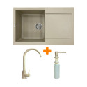 Набір кухонний Adamant Horizon, штучний камінь, прямокут., з крилом, 780х495х230мм, чаша - 1, врізна, Сахара + змішувач та дозатор