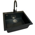 Набір кухонний Adamant Univer, штучний камінь, квадрат, без крила, 560х500х200мм, чаша - 1, врізна, чорний + змішувач + дозатор + ополіскувач склянок + коландер