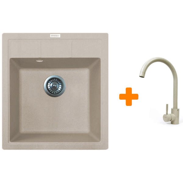 Набір кухонна Adamant Brick, штучний камінь, квадрат, без крила, 460x515x200мм, чаша - 1, врізна, Avena + змішувач