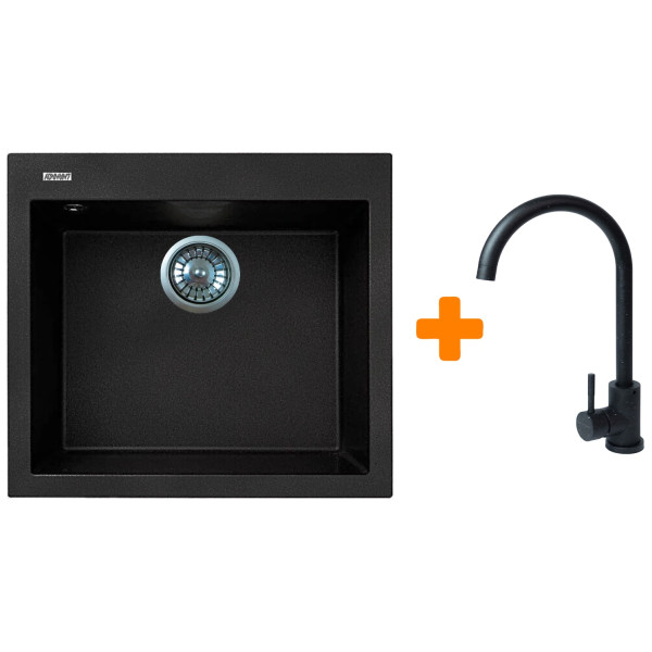 Набір кухонний Adamant Univer, штучний камінь, квадрат, без крила, 560х500х200мм, чаша - 1, врізна, чорний + змішувач