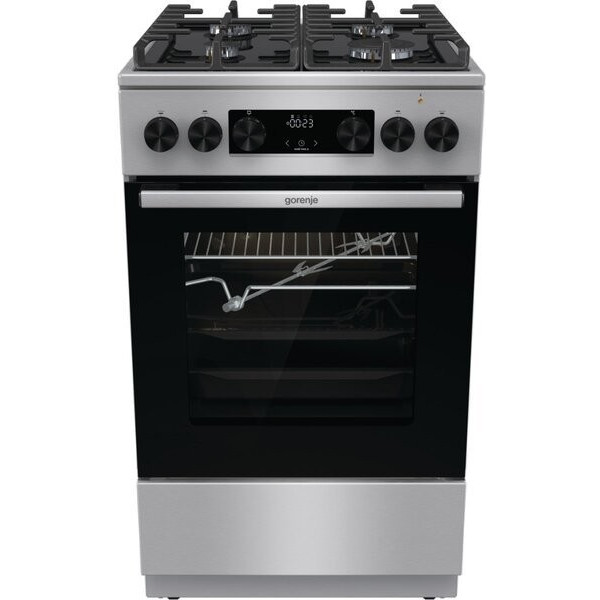 Плита Gorenje комбінована, 70л, 50x60см, дисплей, IconLed, газ на склі, чавун, нерж