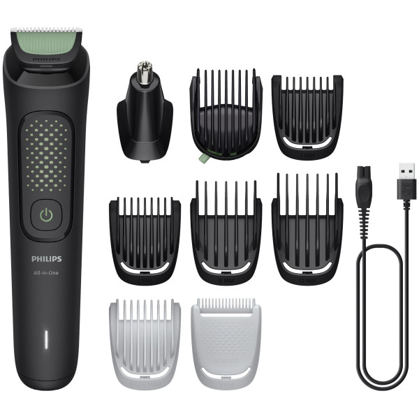 Тример Philips All-in-One Trimmer 3000 Series, для обличчя, голови, тіла, акум., насадок-9, сталь, чорний