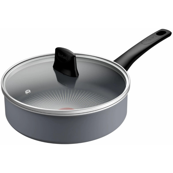 Сотейник Tefal Halo, 24см, з кришкою, алюміній, бакеліт, скло, сірий