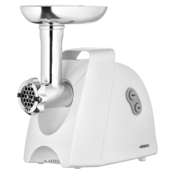 М'ясорубка ARDESTO, 1900Вт, 1.8кг/хв, 3 решітки, насадка для ковбас, кеббе, 4 терки, пластик, білий
