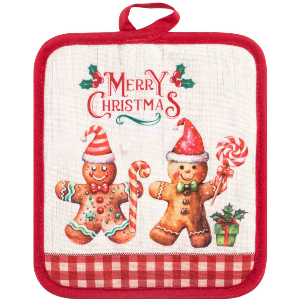 Прихватка ARDESTO Christmas Gingerbread 18х20см, 100% поліестер (верх), 100% бавовна (низ), червоний