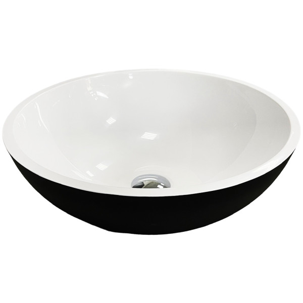 Раковина, умивальник Adamant KREIS, штучний камінь, кругла, без отвору для змішувача та переливу, 420х150мм, накладний, чорно-білий