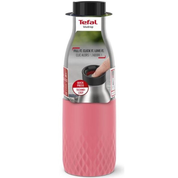 Термопляшка Tefal Bludrop, 500мл, нержавіюча сталь, пластик, рожевий
