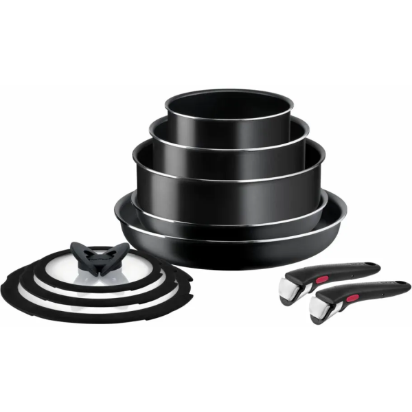 Набір посуду Tefal Ingenio Easy Cook & Clean, 10предметів, алюміній, нержавіюча сталь, бакеліт, чорний