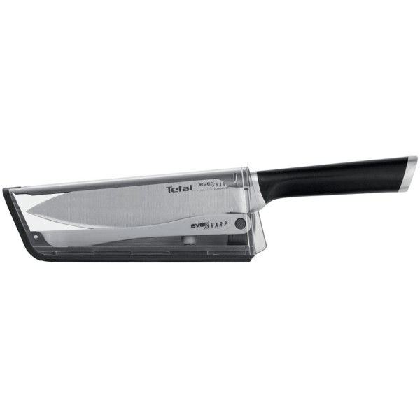 Кухонний ніж кухарський Tefal Eversharp, 16.5см, з чохол-точило нержавіюча сталь, пластик, чорний