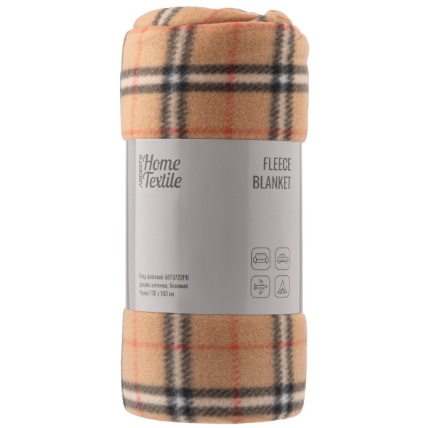 Плед ARDESTO Fleece 130x160см, 100% поліестер, клітинка, бежевий