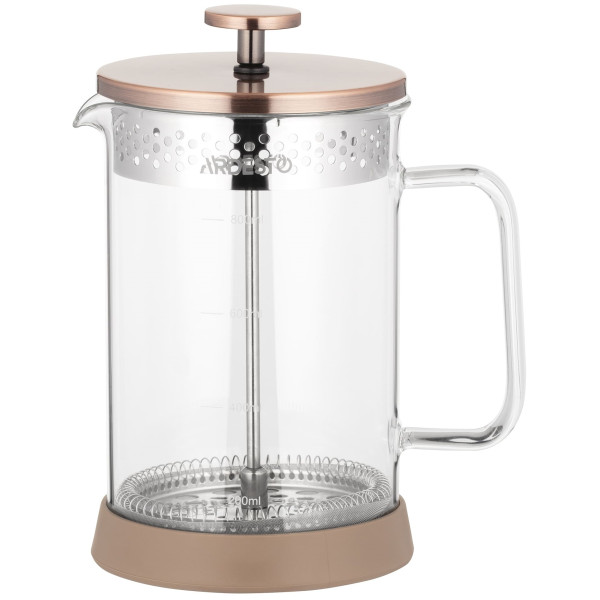 Френч-прес ARDESTO Gemini, 800мл, боросилікатне скло, нержавіюча сталь, прозорий, мідний